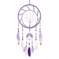 Acchiappasogni 30 x 75 cm in metallo e tessuto viola con piume e albero decorativo
