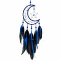 Acchiappasogni 25 x 65 cm in cordoncino e piume blu e nero decorazione sospesa a luna