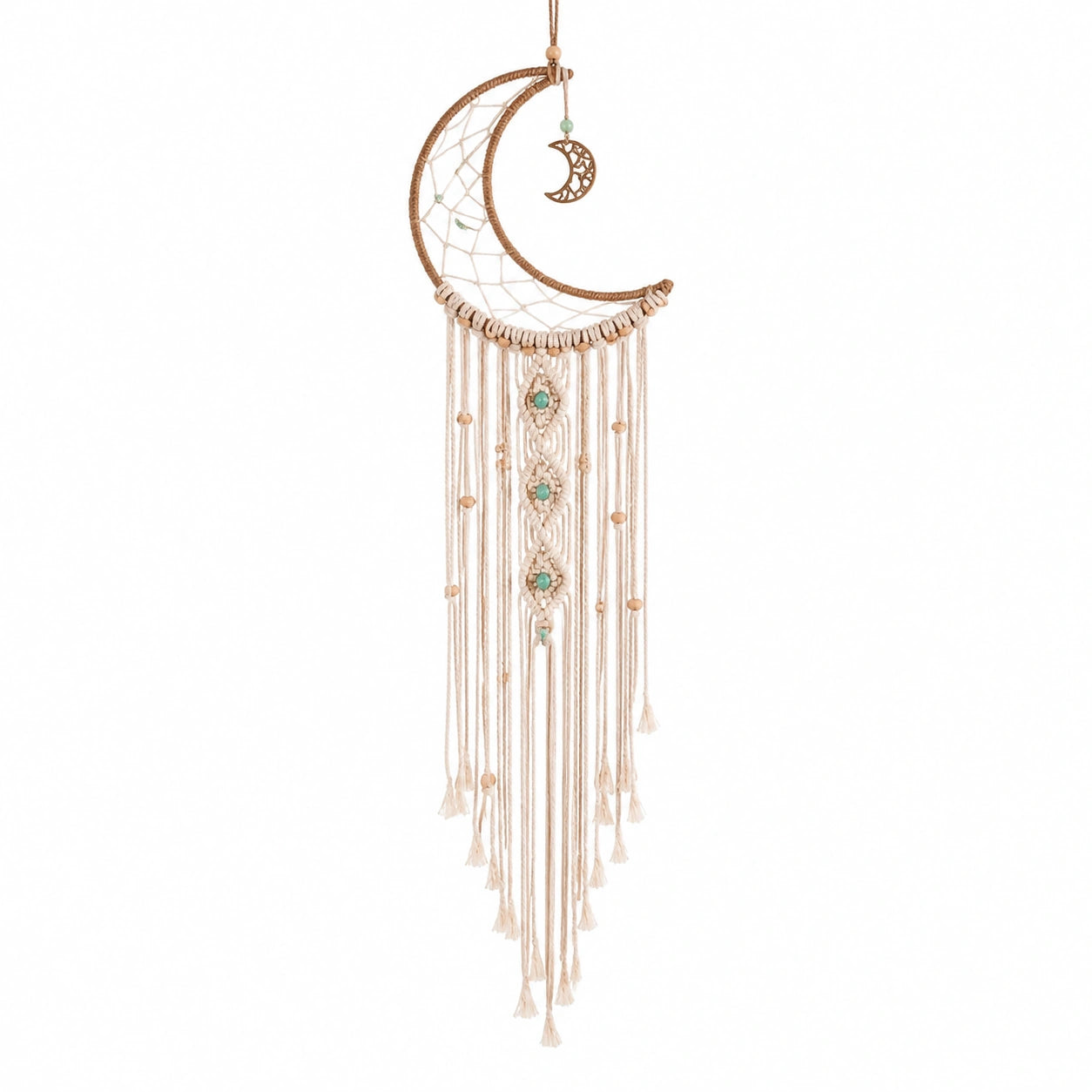 Acchiappasogni da parete 25 x 90 cm in cotone e legno beige con luna stile boho