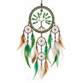 Acchiappasogni sospeso 45 x 100 cm in corda marrone verde e bianco con piume