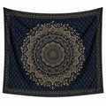 Arazzo da parete 150 x 150 cm in tessuto blu scuro e oro con motivo ornamentale