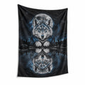 Arazzo da parete 150 x 200 cm in poliestere nero blu con lupo e luna stile fantasy
