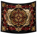 Arazzo da parete 150 x 150 cm in tessuto nero rosso e beige con motivo floreale ornamentale