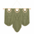 Arazzo da parete 100 x 90 cm in corda tessile verde salvia con frange stile boho