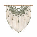 Arazzo da parete in macramè 80 x 100 cm beige e verde salvia con frange stile boho