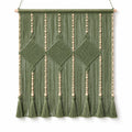 Arazzo da parete 80 x 100 cm in corda di cotone verde salvia con perline in legno stile boho