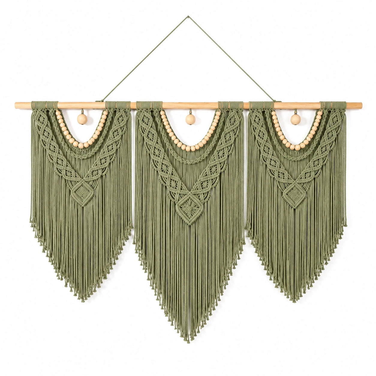Arazzo da parete 100 x 110 cm in cotone verde salvia con frange stile boho