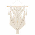 Arazzo da parete in macramè 70 x 100 cm cotone beige con barra in legno stile bohémien