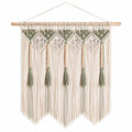 Arazzo da parete in macramè 90 x 110 cm in corda tessile beige e verde con frange stile boho