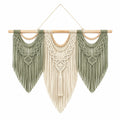 Arazzo da parete 100 x 90 cm in cotone verde salvia e avorio con frange stile boho