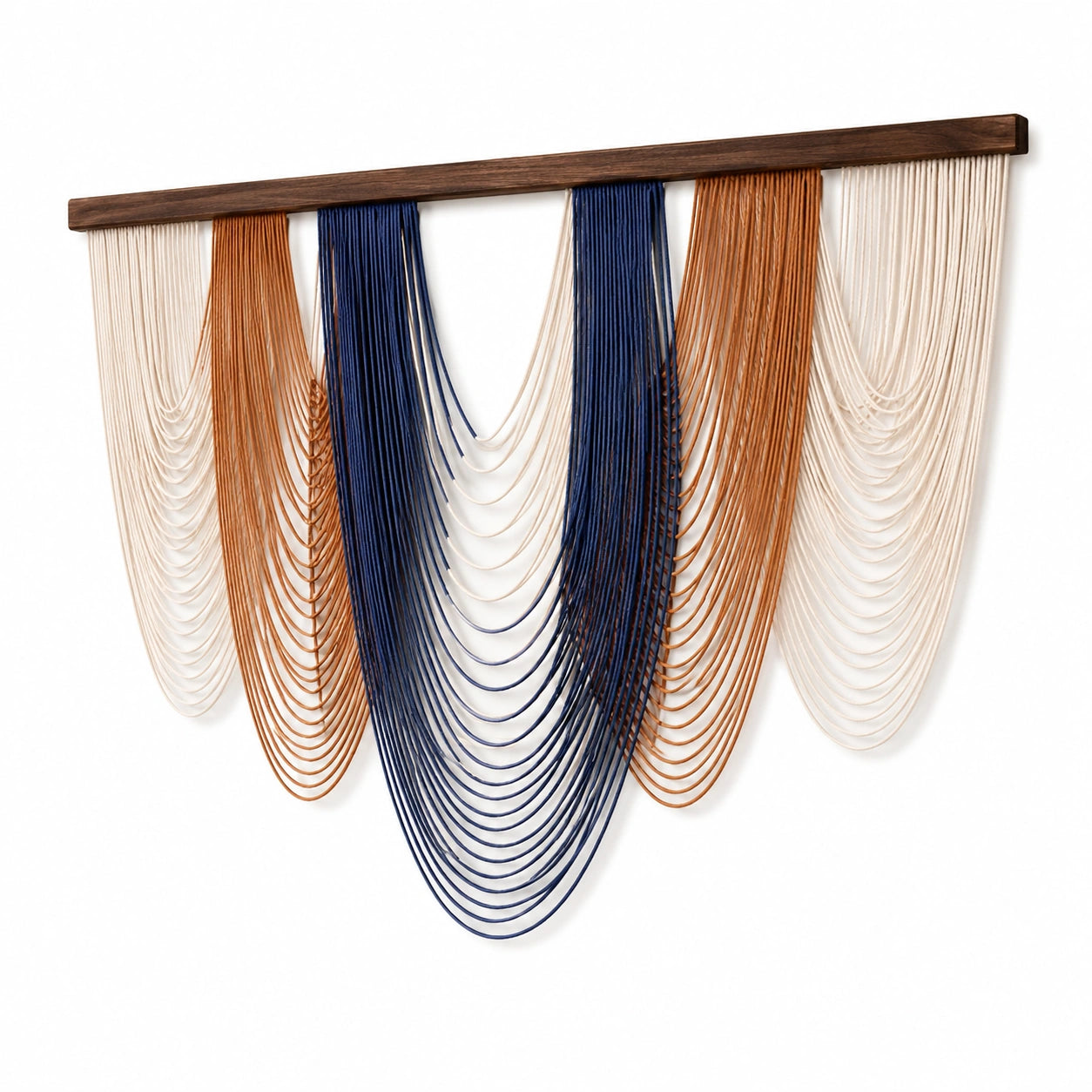 Arazzo da parete 120 x 90 cm in corda di cotone multicolore con barra in legno - decorazione sospesa a cascata