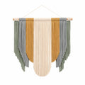 Arazzo da parete 70 x 85 cm in corda di cotone verde salvia grigio senape e avorio con frange stile boho