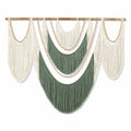Arazzo da parete 120 x 100 cm in cotone verde salvia e avorio stile boho con frange