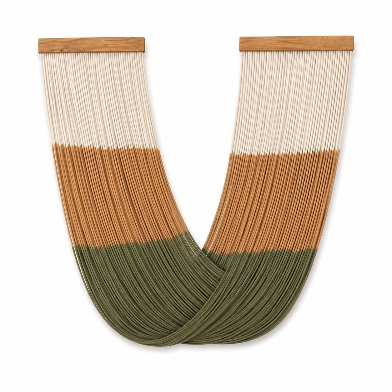 Arazzo da parete 80 x 100 cm in cotone e legno panna cammello verde oliva stile boho