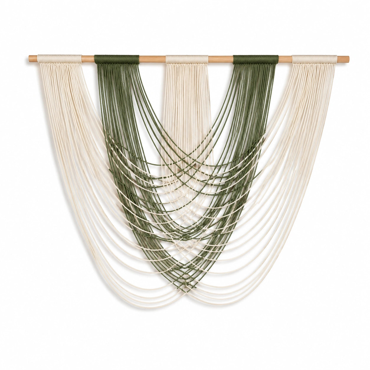 Arazzo da parete 110 x 100 cm in corda di cotone verde e avorio - decorazione boho intrecciata