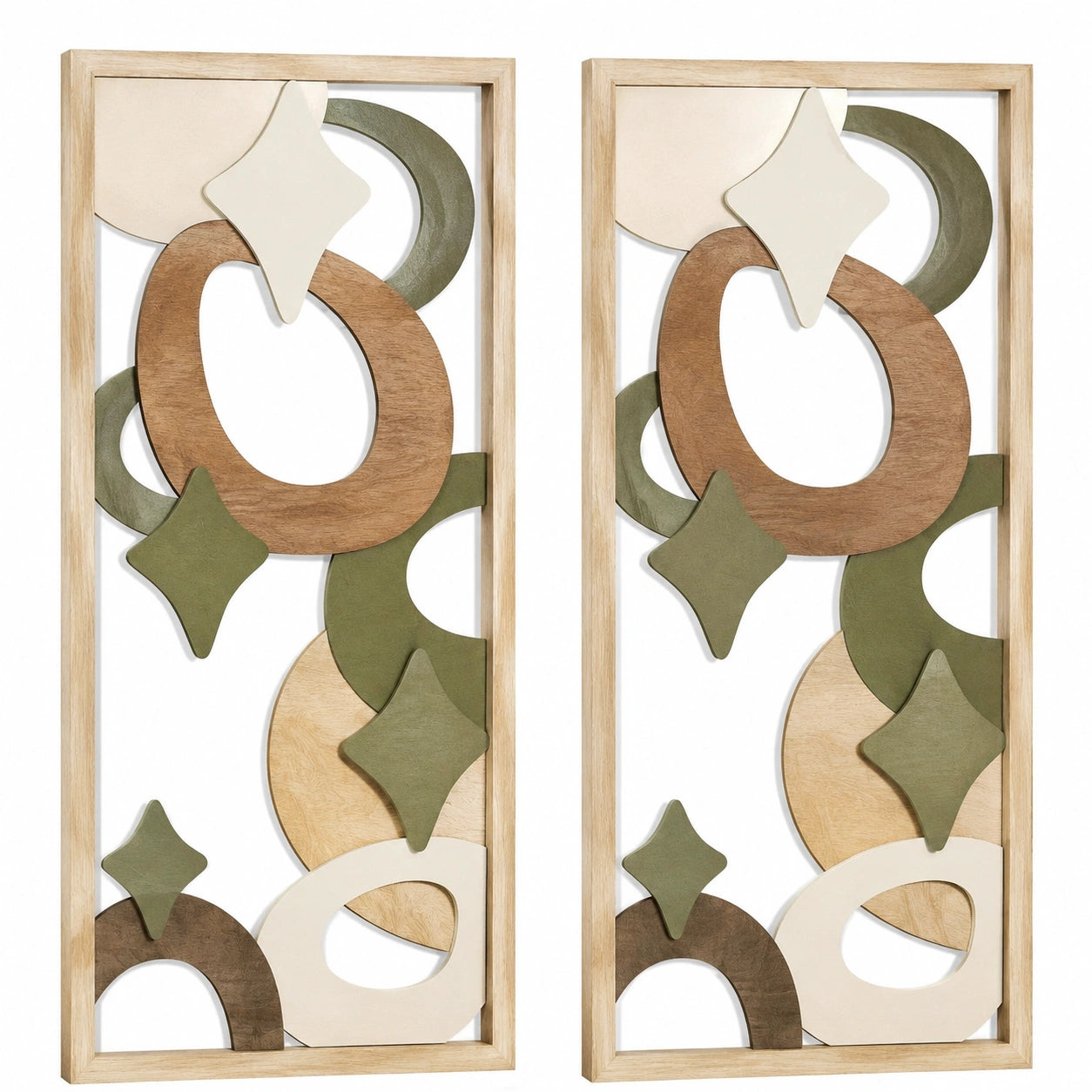 Set 2 pannelli decorativi da parete 30 x 90 cm in legno beige verde stile astratto