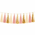 Ghirlanda decorativa 200 x 30 cm in carta rosa avorio oro con nappe per feste