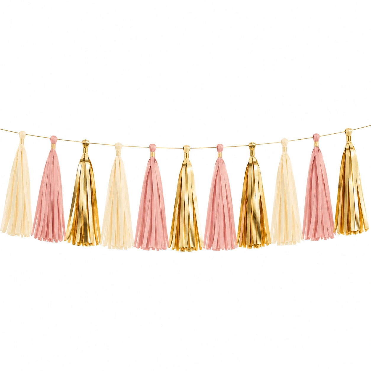 Ghirlanda decorativa 200 x 30 cm in carta rosa avorio oro con nappe per feste