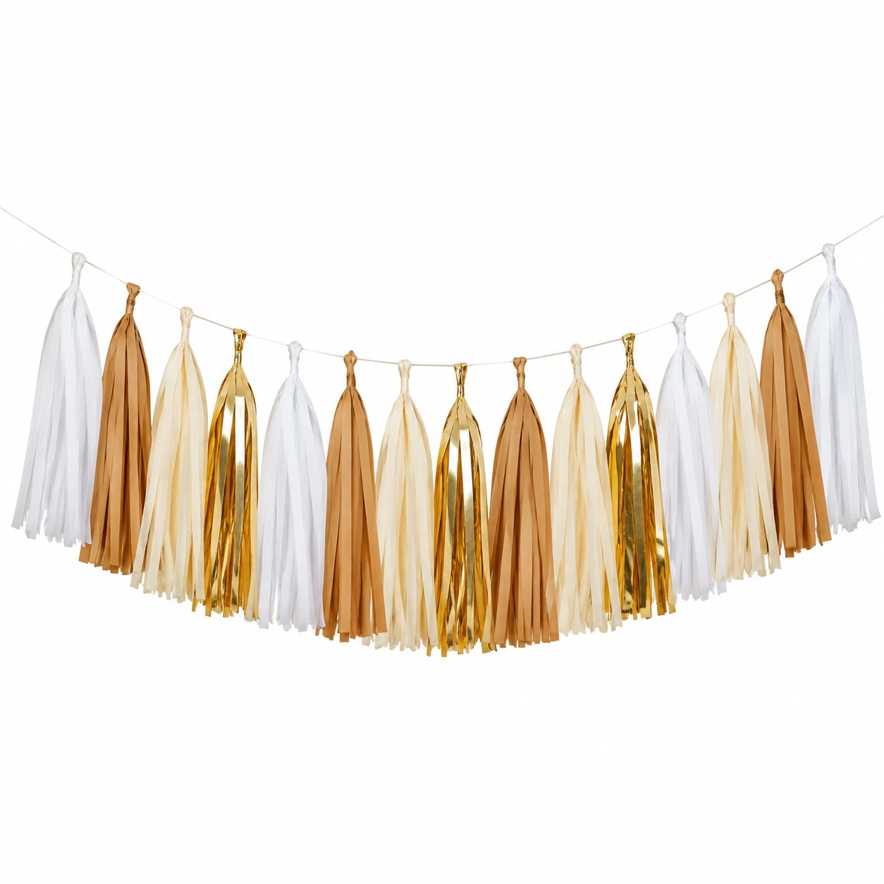 Ghirlanda decorativa con nappe 200 x 35 cm in carta bianco crema marrone e oro per feste