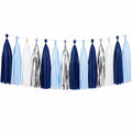 Ghirlanda con nappe 150 x 35 cm in carta blu navy azzurro bianco argento per feste