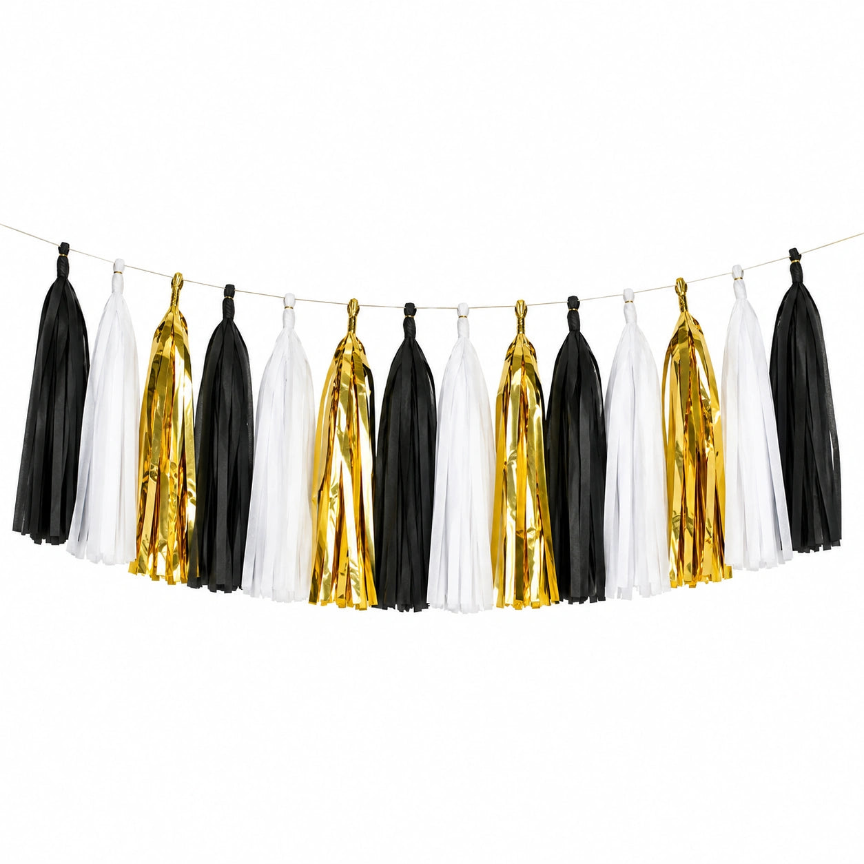 Ghirlanda decorativa 300 x 35 cm in carta nero bianco oro per feste